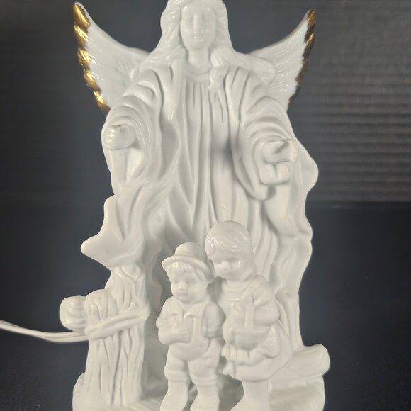 Art Mark White Porcelain Guardian Angel & Children Tabletop Night Light Electric - Picture 6 of 14